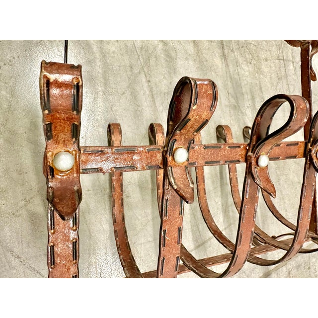 1960s Faux Equestrian Leather Belt, Iron Magazine Rack For Sale - Image 11 of 12