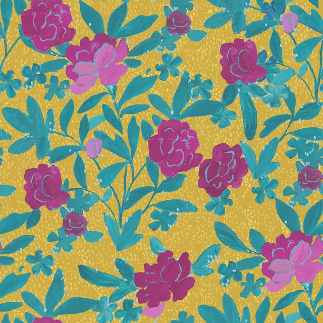 Art Deco Floral Bouquet Wallpaper by Paule Marrot in Goldenrod For Sale - Image 3 of 3