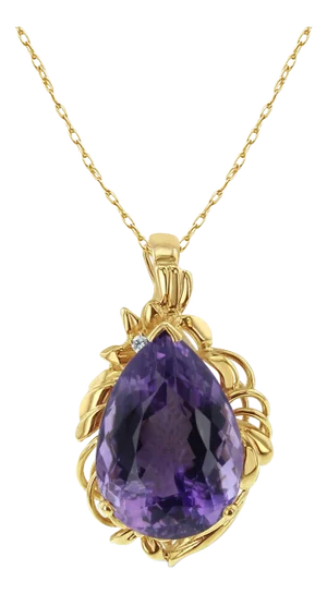 Pear Shaped Amethyst Pendant with Gold Design