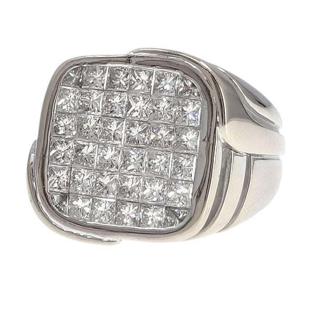 Estate 18KW Gents Invisible Set Diamond Ring with approximately 2.75 carat total weight of natural diamonds. The square...