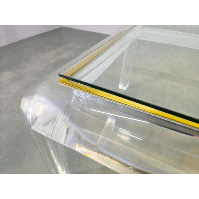 Gold Italian Acrylic, Brass, and Glass Coffee Table, 1980s For Sale - Image 8 of 9