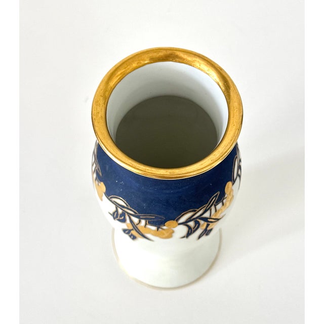 Early 20th Century Blue White and Gold Gilt German Porcelain Art Nouveau Vase Signed Ruth De Courcy For Sale - Image 10 of 12