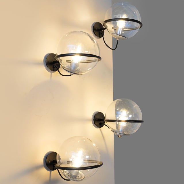 One Sphere Glass Wall Lamp by Gino Sarfatti for Arteluce, 1960, Set of 4, in Good conditions. Designed 1960 to 1969 I have...