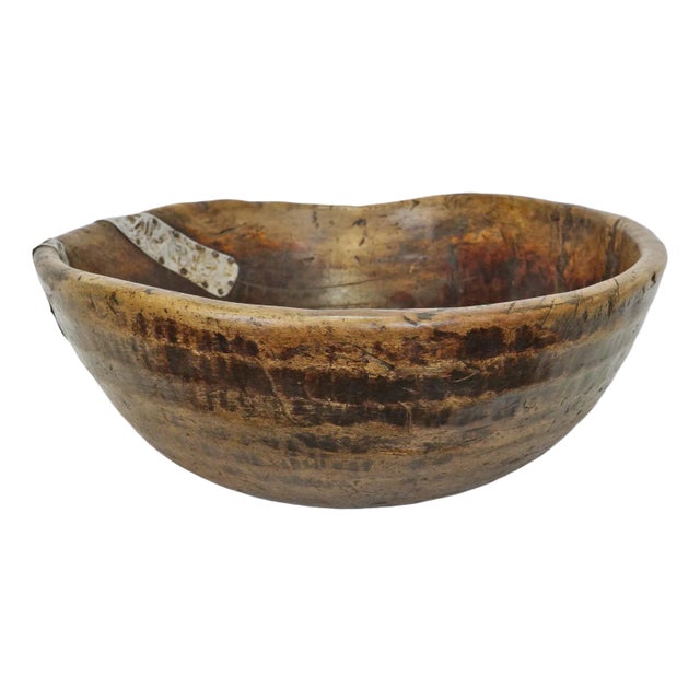 Large Vintage Fulani Tribal Rustic Wood Bowl For Sale