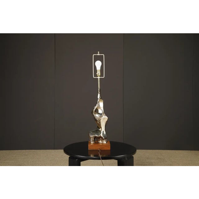Brutalist Brutalist Cast Brass and Walnut Table Lamp by Laurel, Usa, 1970s For Sale - Image 3 of 18