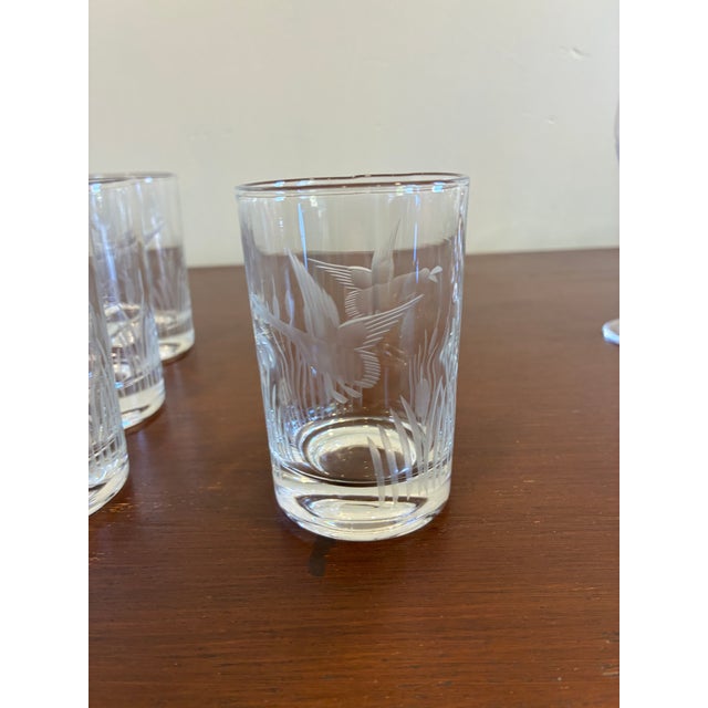 Glass Vintage Federal Glass Etched Waterfowl Juice Glasses – Set of 6 For Sale - Image 7 of 11