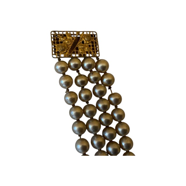 Miriam Haskell Vintage 1950's Miriam Haskell 8 Inch Four Strand Bracelet For Sale - Image 4 of 7