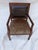 90's Timeless Leopard Print Black Faux Leather Back Mahogany Arm Chair, No makers mark 40"H X 25" W X 27" D Seat H 18" Arm...