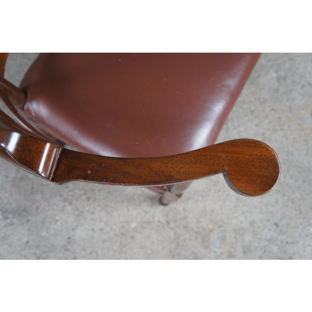 Brown Antique English Country Mahogany Ladderback Roundabout Corner Arm Chair For Sale - Image 8 of 13