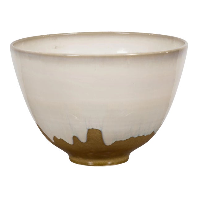 Contemporary White & Brown Glazed Ceramic Bowl For Sale