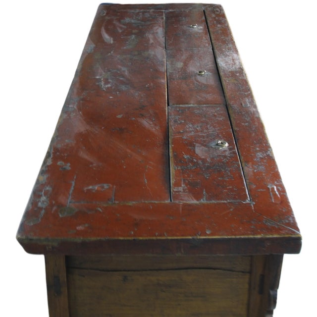 Late 19th Century Gansu 85" Long Red Hand Painted Chinese Sideboard For Sale - Image 10 of 12