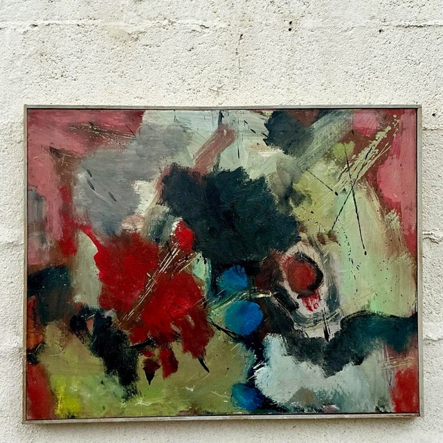 Vintage Boho Original Abstract Oil Painting on Canvas For Sale - Image 4 of 8