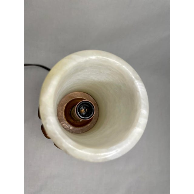 Wood English Traditional Alabaster & Wood Small Table Lamp For Sale - Image 7 of 13