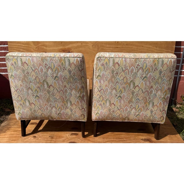 Contemporary Pair Vintage Slipper Lounge Chairs Great Original Fabric Attributed to Edward Wormley for Dunbar For Sale - Image 3 of 12