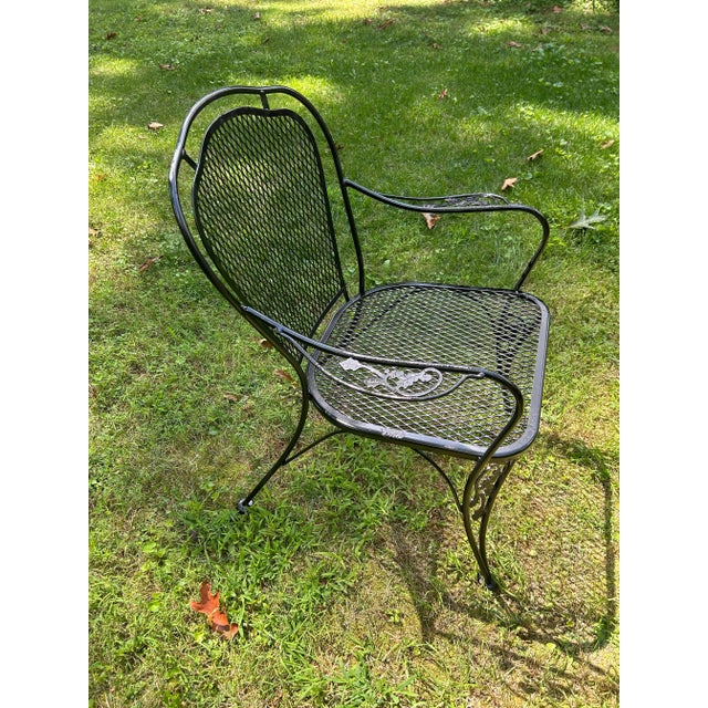 1970s 1970s Wrought Iron Woodard Patio Set Large Table & 4 Chairs, Attributed For Sale - Image 5 of 7