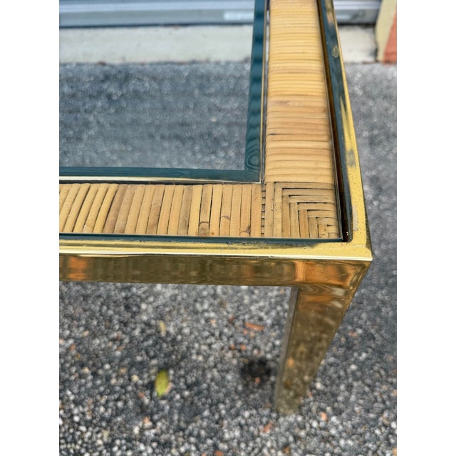 Wood Mid Century Modern Square Brass and Rattan Side Table - A Pair For Sale - Image 7 of 12