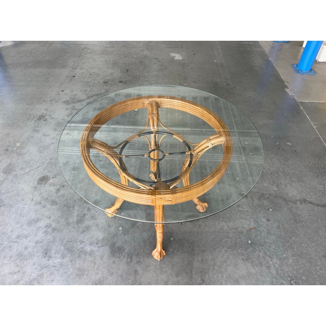 Palm Beach Regency Rattan & Iron Dining Table With 42” Glass Top — In the Style of Ferguson Copeland For Sale In Naples, FL - Image 6 of 8