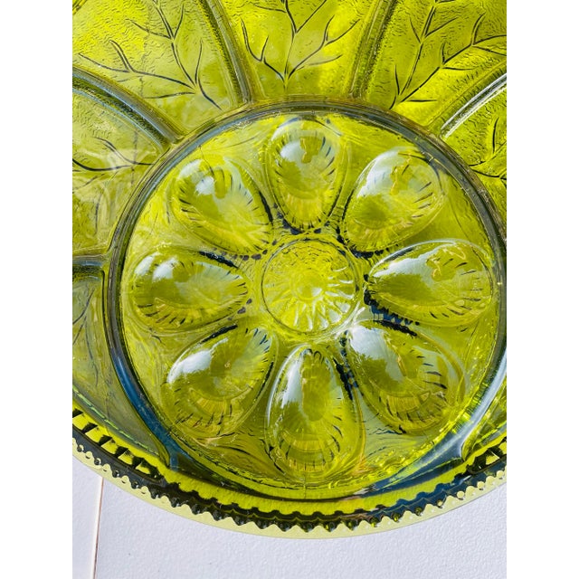 Vintage Mid Century Modern Green Glass Deviled Egg Platter For Sale - Image 4 of 12