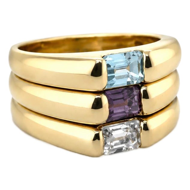 14k Yellow Gold Three Ring Set, Size 7 For Sale