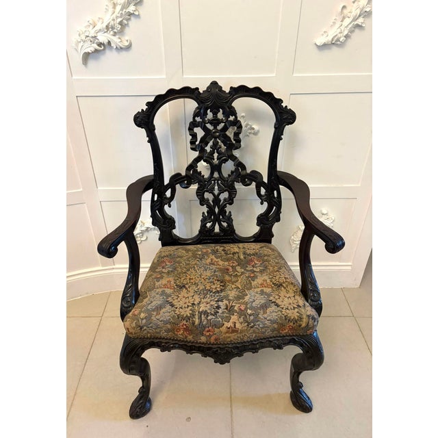 Antique Victorian Carved Mahogany Chippendale Style Ribbon Back Desk Chair, 1860 For Sale - Image 16 of 16