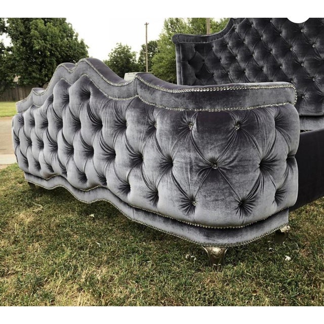 Custom California King French Tufted Bed with Rounded Footboard Chairish