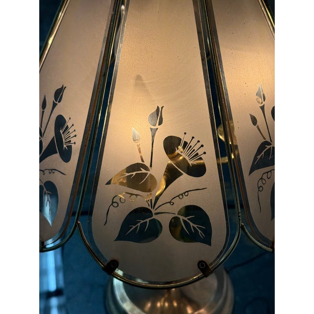 Vintage Marco Polo Floral Etched Glass Table Lamp For Sale - Image 9 of 12