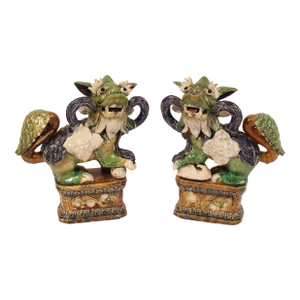 Pair of Chinese Sancai Glazed Stoneware Foo Dogs