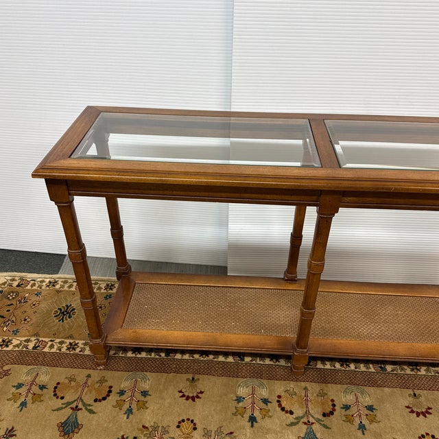 Faux Bamboo Console Table With Glass Top For Sale - Image 11 of 12