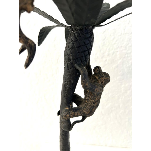 1990s Vintage Figural Iron Palm Tree & Climbing Monkeys Candle Holder, a Pair For Sale - Image 5 of 7