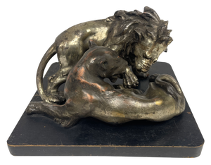 C. Ganci, Fight Between Lion and Tiger, 1920s, Silver Sculpture