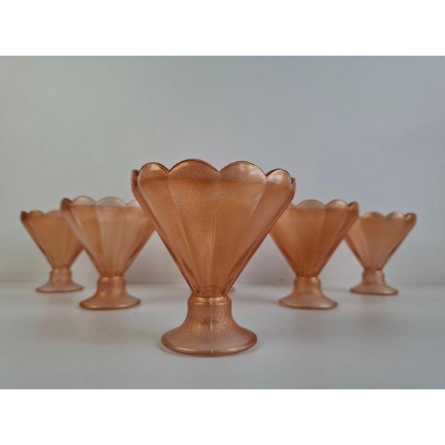 Glass rt Deco Pink Rosaline Glass Dessert Bowls, Former Czechoslovakia, 1930s, Set of 6 For Sale - Image 7 of 18