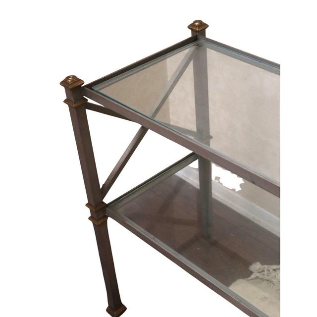 Neoclassical Maison Jansen Two Tier Metal and Glass Console Table For Sale - Image 3 of 4