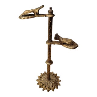 Vintage Victorian Solid Brass Hand Letter Glove Stand Holder For Sale