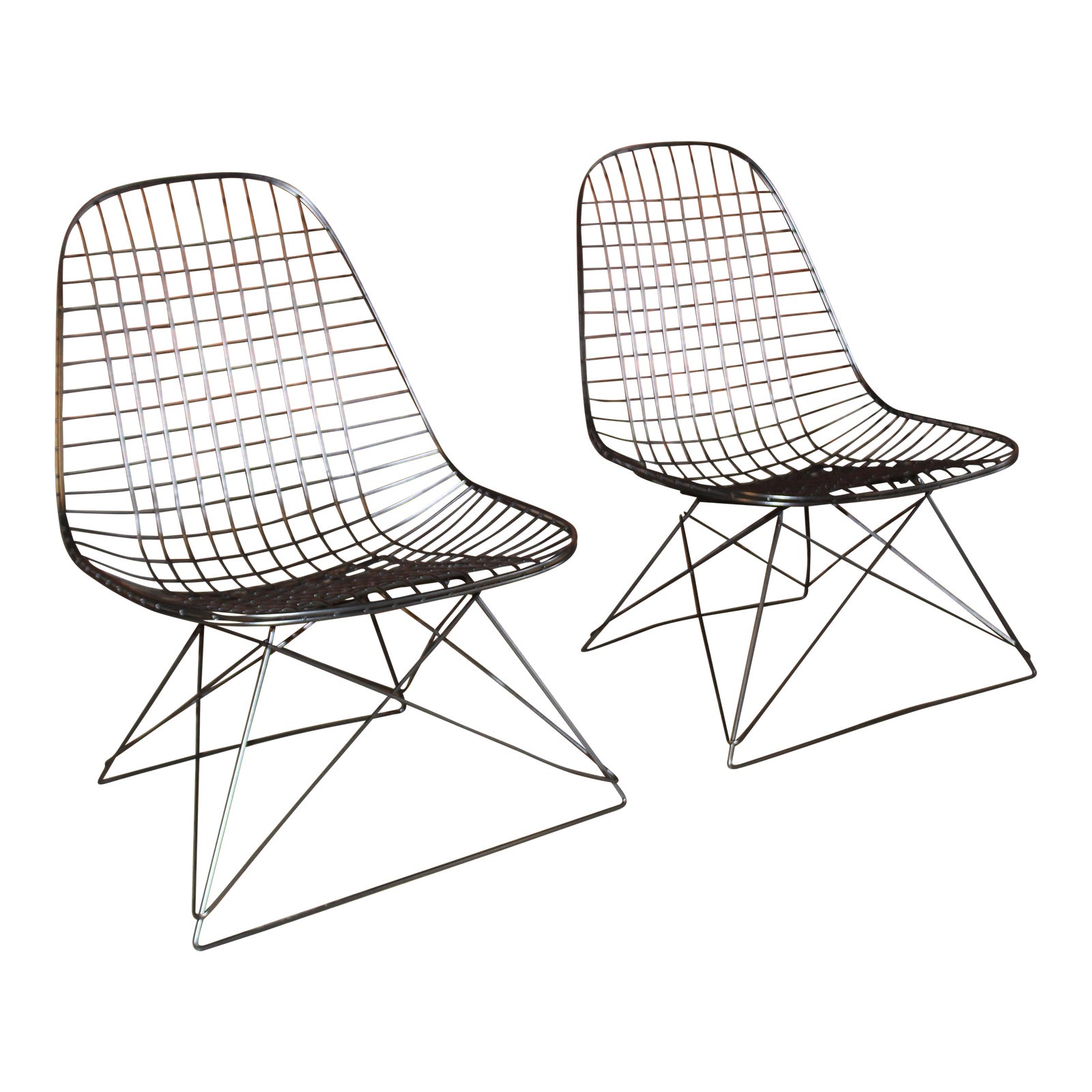 Pair of Early 1950s Eames Herman Miller Lkr Wire Chair With Cat's
