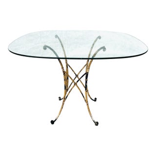 60's Midcentury Wrought Iron Base With Glass Top Patio/Outdoor Table For Sale