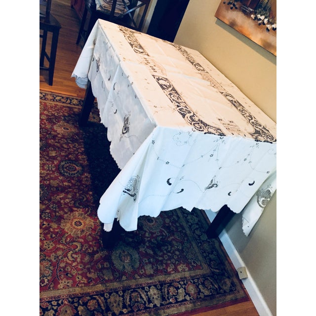 Italian Italian Linen Original Tablecloth With Embroidered Designs For Sale - Image 3 of 11