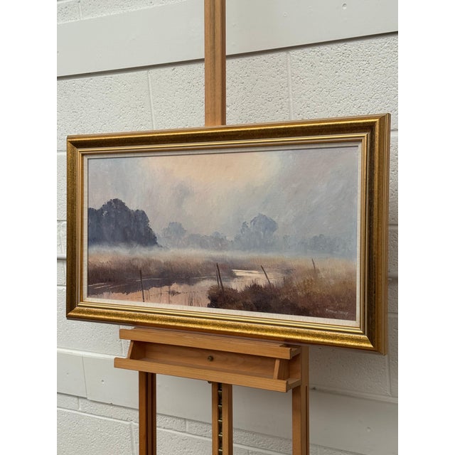 A serene river landscape at dawn with misty trees and soft, warm morning light 1987 Circa For Sale - Image 15 of 18