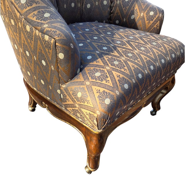 Textile 1990s Marge Carson Boudoir Lounge Accent Chair French Tuffed Wingback Armchair Regency For Sale - Image 7 of 15
