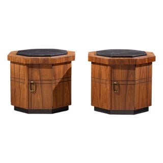 Jack Cartwright for Founders Style Mid Century Walnut and Slate Side Tables - Pair For Sale