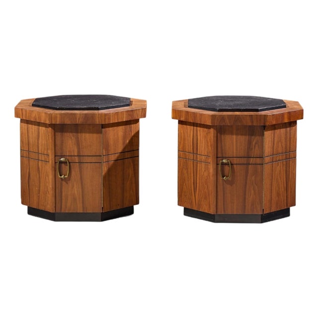 Jack Cartwright for Founders Style Mid Century Walnut and Slate Side Tables - Pair For Sale