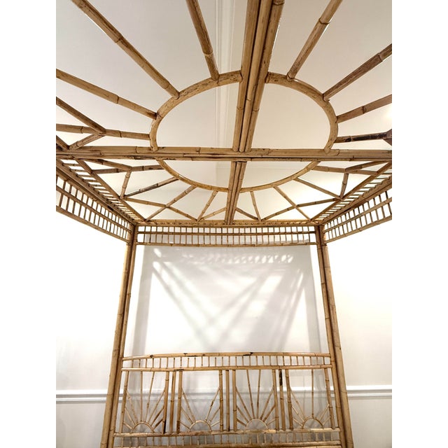 Chinese Chippendale Fretwork Rattan Queen Bedframe For Sale - Image 9 of 11