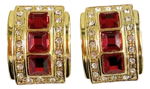 Vintage Cilp -on Goldstone Rhinstone Ruby and Diamond Earrings