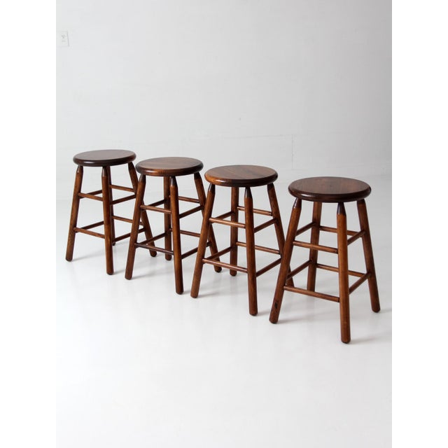 Vintage Wood Farmhouse Stools Set of 4 For Sale - Image 6 of 14