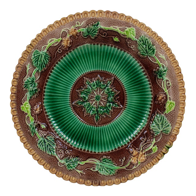 George Jones Majolica Plate, Grapevine Pattern, English, Circa 1865 For Sale