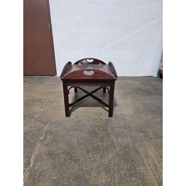 Wood Hekman Butler Table Mahogany Coffee Table W/ Sunburst Inlay in the Federal Style For Sale - Image 7 of 8