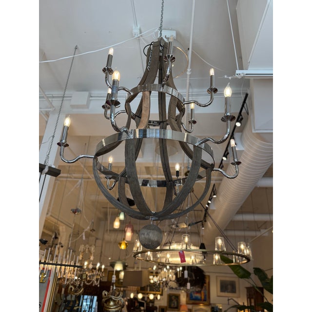 Restoration Hardware Twelve Light Wine Barrel Chandelier For Sale - Image 14 of 16