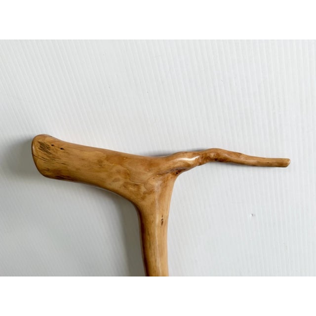 Brown Natural Wooden Walking Stick, Rustic Hiking Staff/ Cane Twisted, T Handle 36” For Sale - Image 8 of 15