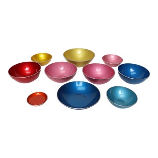 Set of Ten Norwegian Modern Enamel Multi-Color Bowls by Bjørn Engø for Emalox For Sale