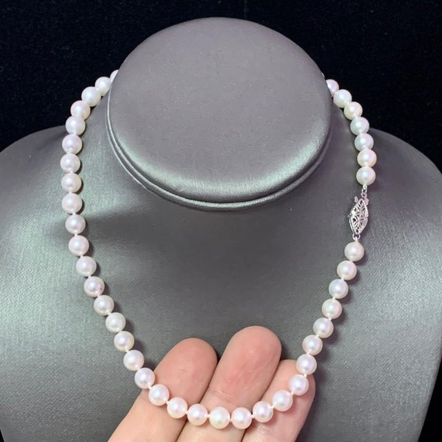 Akoya Pearl Necklace 14 Karat White Gold 7.5 mm Certified For Sale - Image 10 of 13