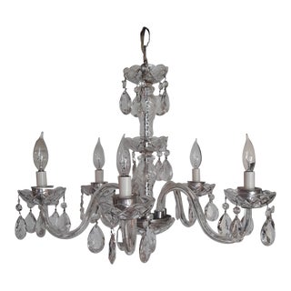 Vintage Mid 20th Century 5 Arm Crystal Chandelier With Prisms For Sale